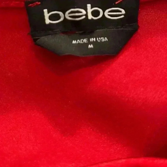 VTG 90s Bebe Red Satin Midi Slip Dress M Spaghetti Straps Cowl Neck Lingerie - Picture 12 of 13